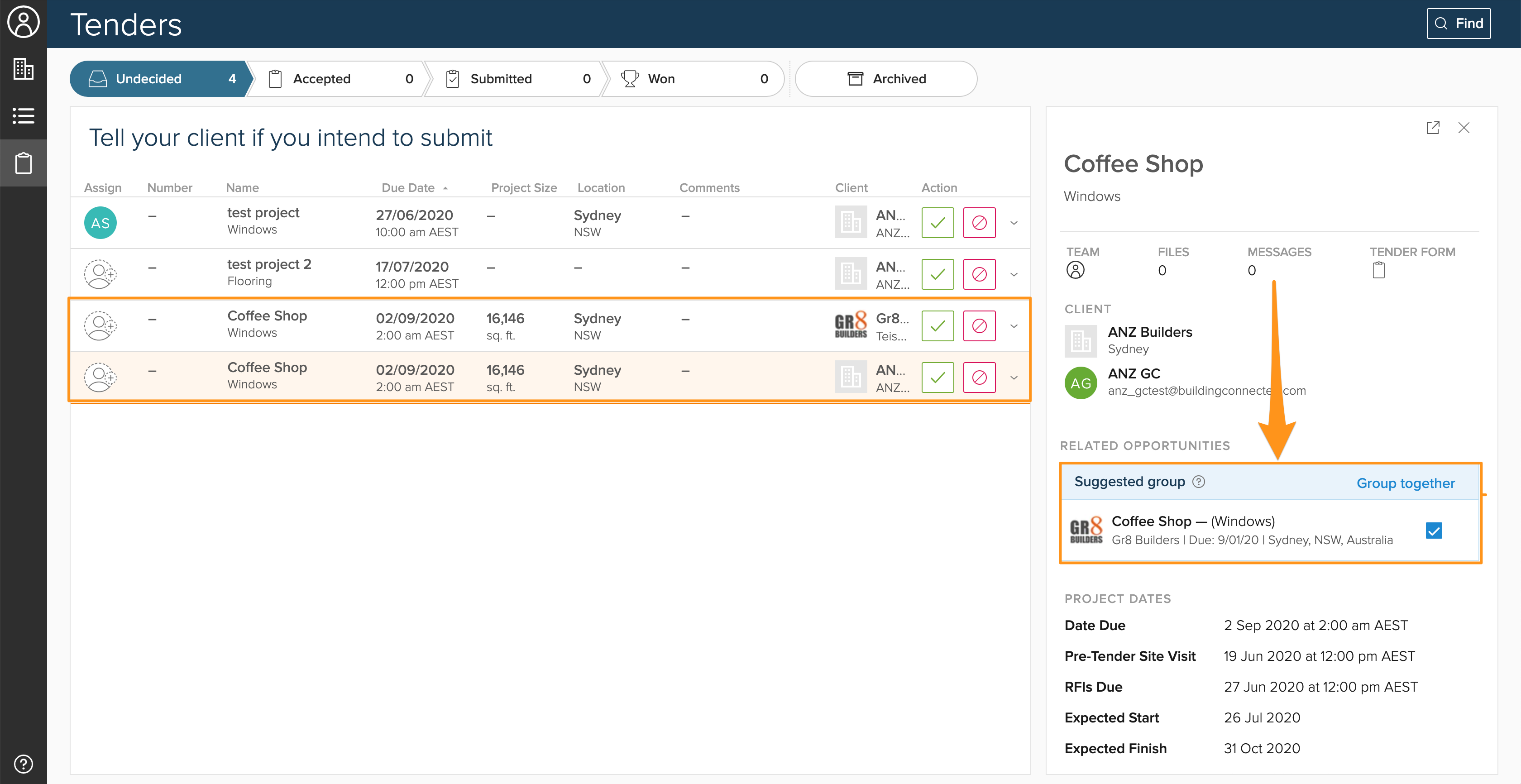 How subcontractors can organize their Tenders dashboard using Suggested