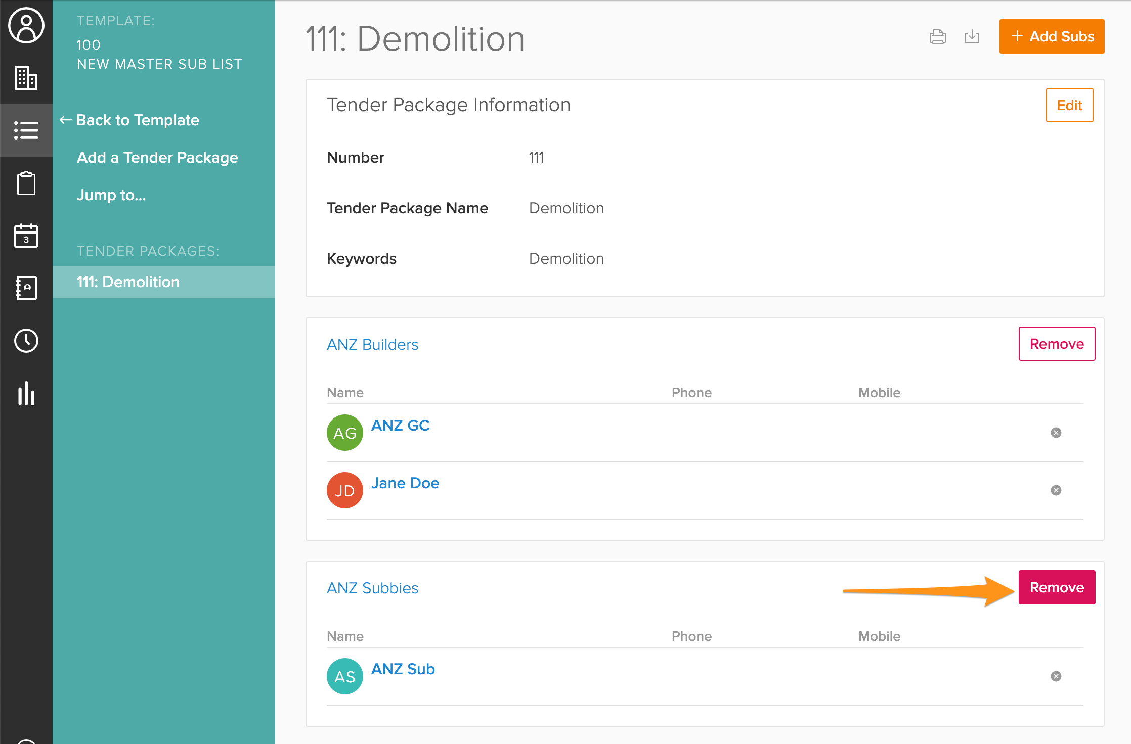 How main contractors can remove subcontractors from sub list templates