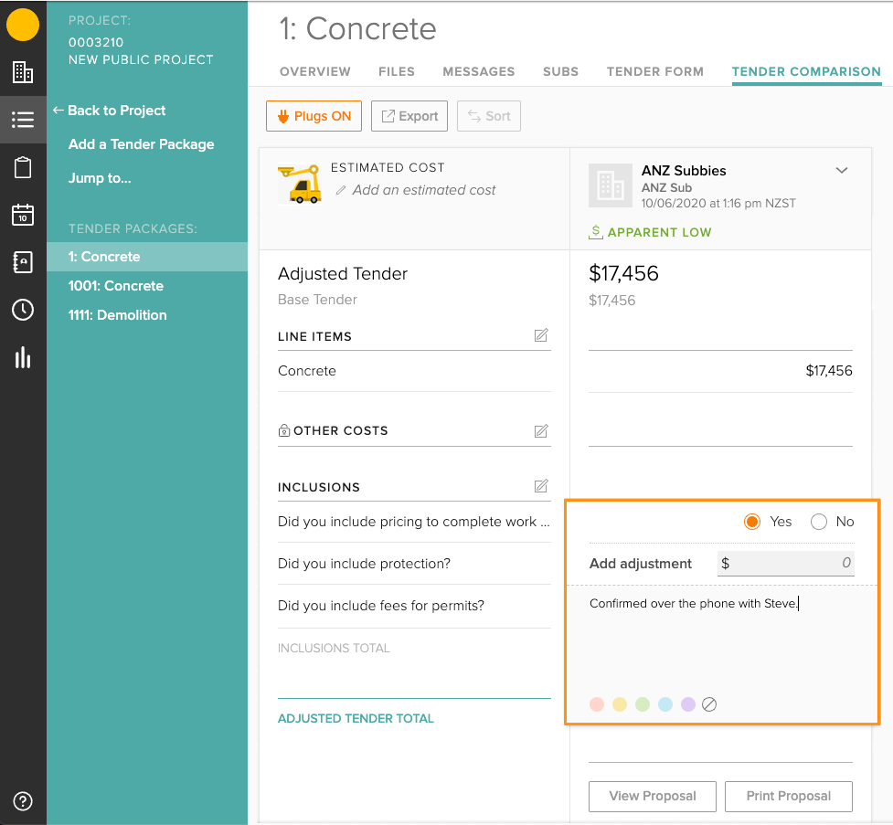 How main contractors can make cost adjustments in the Tender Comparison ...